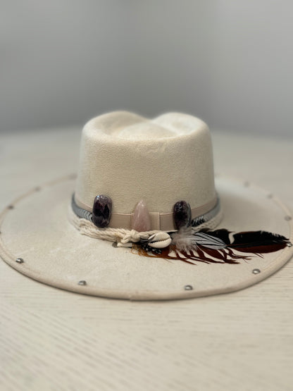 Boho White Suede Hat