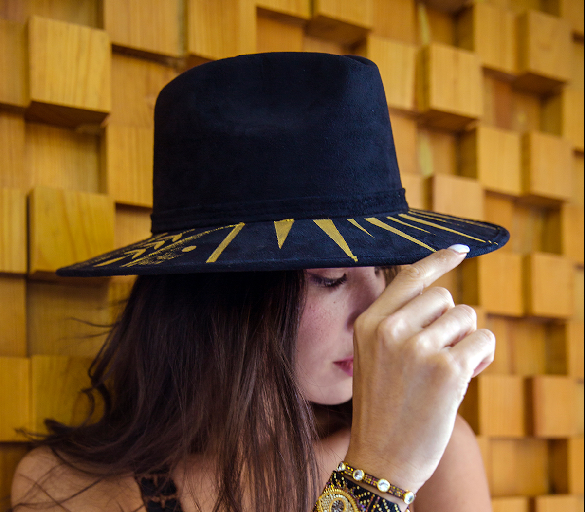 Gold Painted Suede Hat